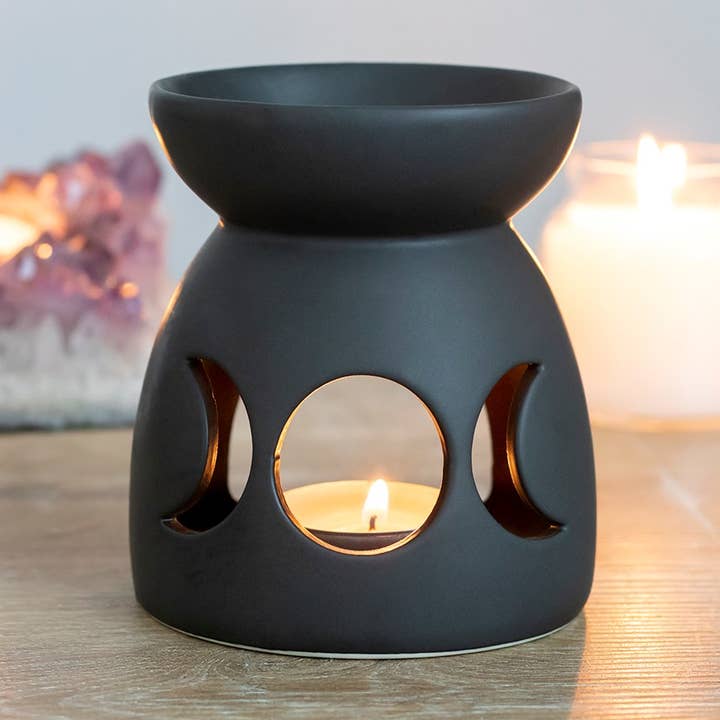 Black Triple Moon Cut Out Oil Burner and Wax Warmer for wholesale by Something Different Wholesale