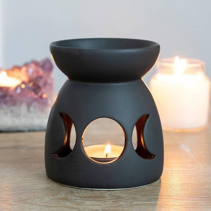 Something Different Wholesale - Wholesale Wax Warmer - Black Triple Moon Cut Out Oil Burner and Wax Warmer