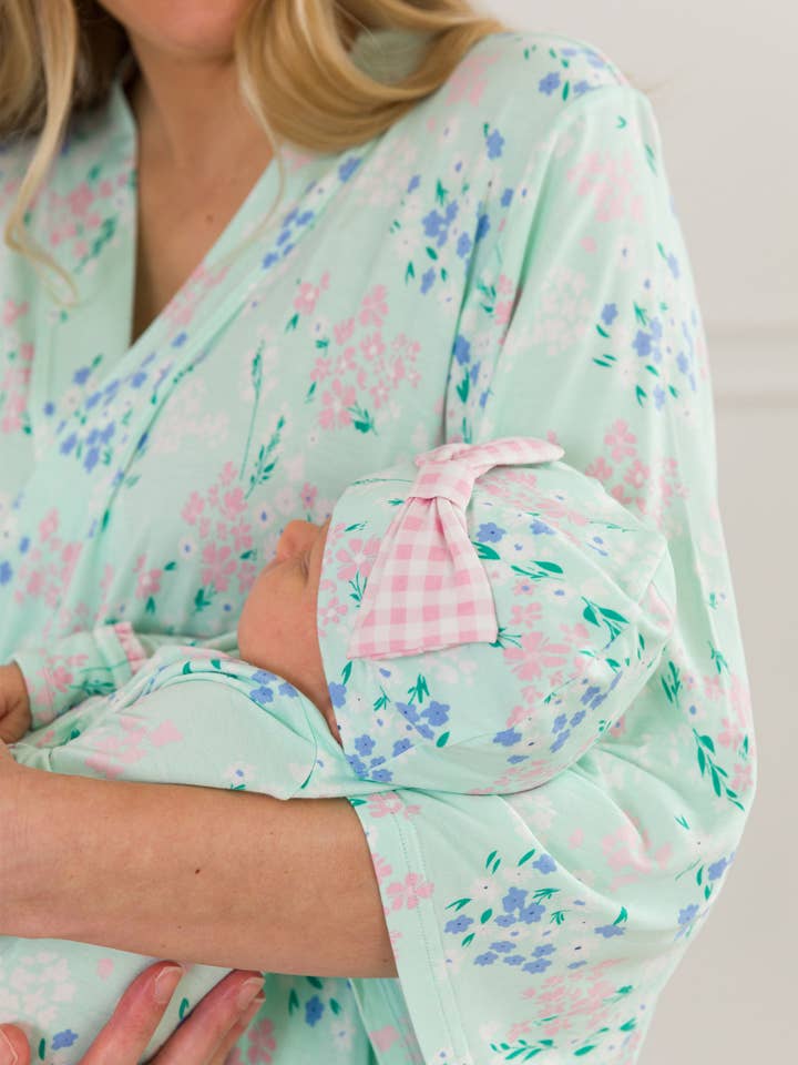 Green SoftSnooze™ Baby Girls Bamboo Viscose Mint Meadow Ruffle Knotted Sleep Gown & Bow Hat Set
for wholesale on Faire2