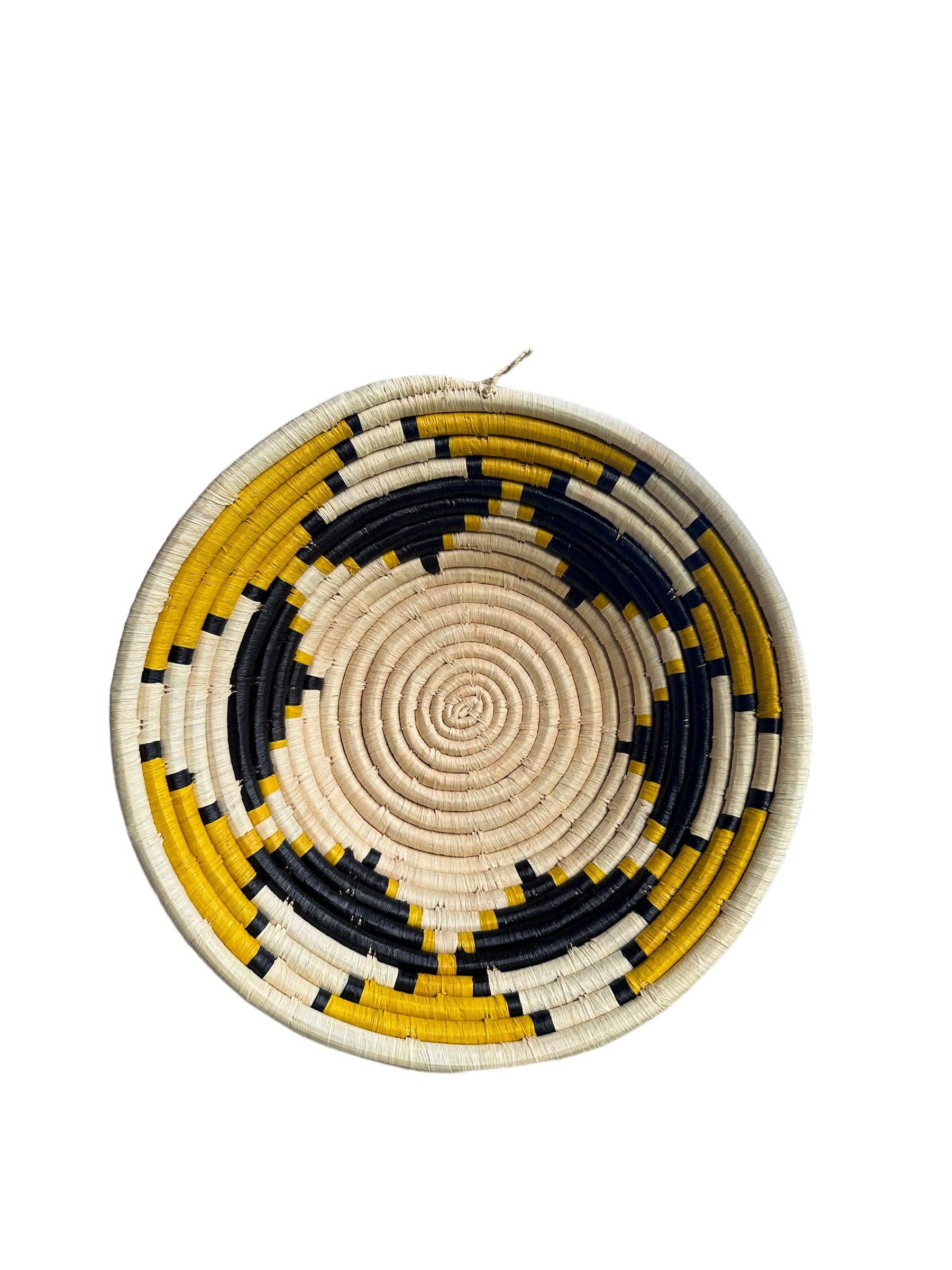 The African Home Goods - Wholesale Decorative Plate/Dish/Bowl - Trade Uganda African Bukedo Bowl  Black Yellow & Tan 13" Across -2