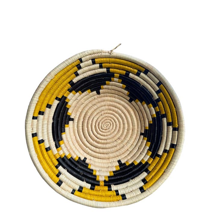 The African Home Goods - Wholesale Decorative Plate/Dish/Bowl - Trade Uganda African Bukedo Bowl Black Yellow & Tan 13" Across -2