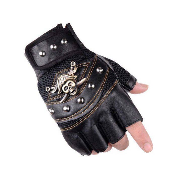 Tourtiwi – Großhandel Handschuhe – Damen – Fingerlose Pirate Skull Motorradhandschuhe