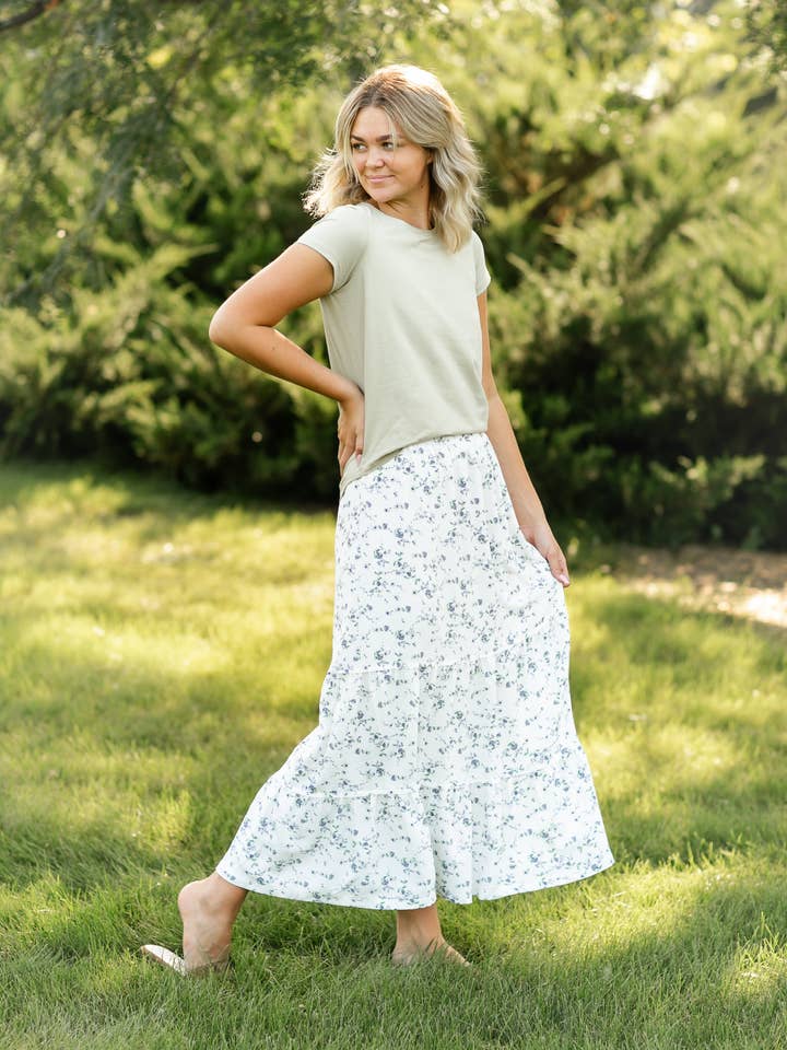 Inherit Clothing Company - Wholesale Skirt - Women's - Lynn Tiered Peasant Maxi Skirt Purple Floral
