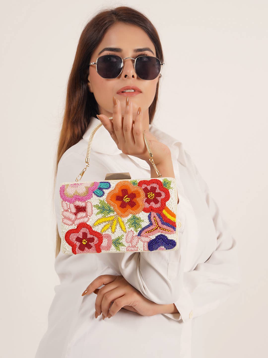 Raahi Global - Vente Sac à main avec poignée sur le dessus – femme - Pochette de fête à perles florales pour femmes0