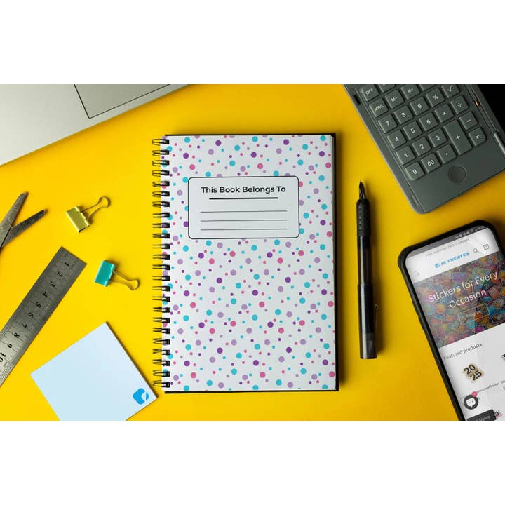 White Polka Dots Notebook/Journal for wholesale by JE Creates