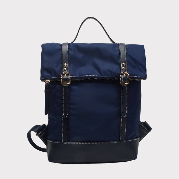 Backpack with flap closure, handle, zippered clasp, and magnet for wholesale by BESTINI