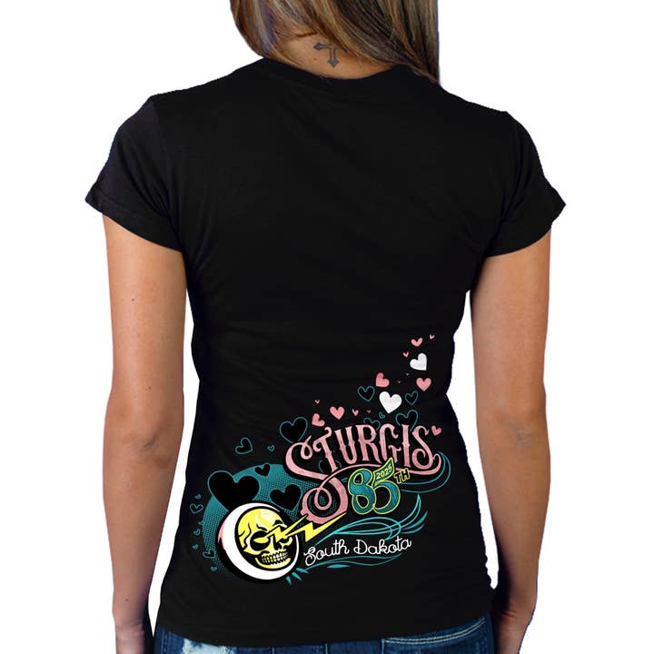 2025 Sturgis Motorcycle Rally Pink Lady Black Ladies Tee for wholesale on Faire1