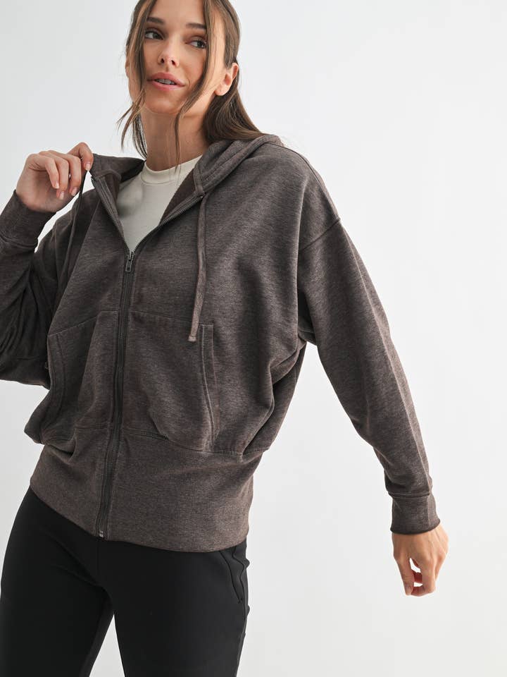 Mono B - Wholesale Hoodie - Women's - Fleece Hoodie Jacket with Tapered Sleeves3