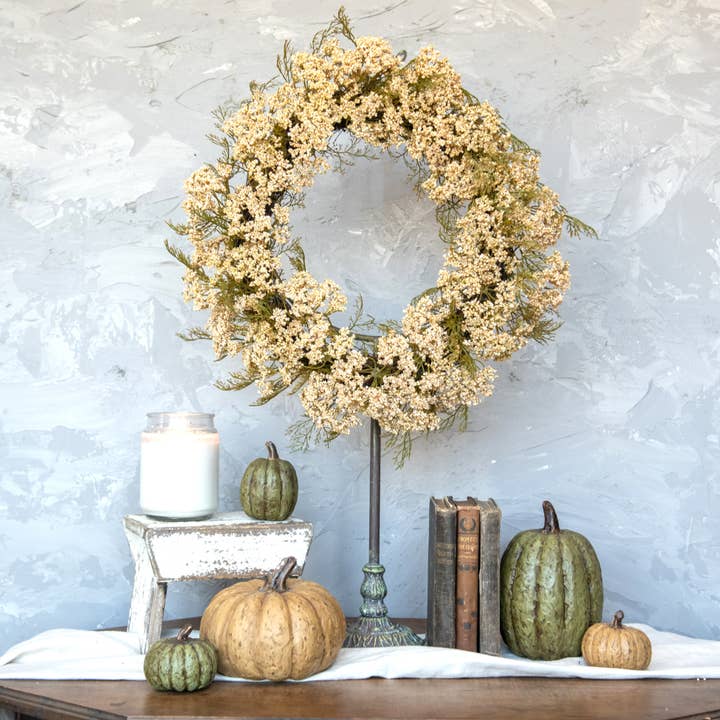 Ragon House - Wholesale Wreath - 18" CREAM QUEEN ANNE LACE WREATH
