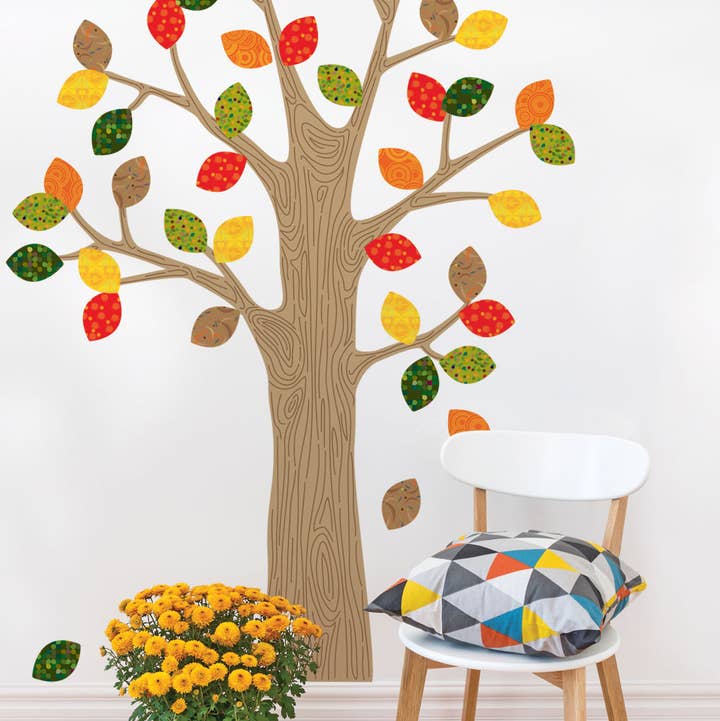 Simple Shapes - Wholesale Wall Decal/Stickers - Patterned Tree with Leaves Wall Sticker