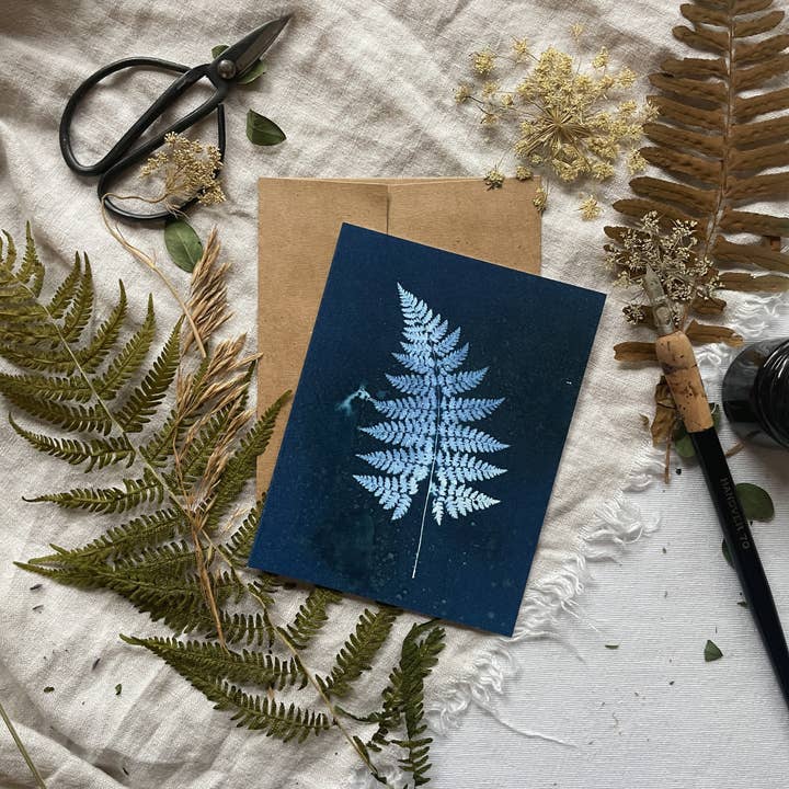 Atwater Designs - Vente Carte de vœux classique - Carte vierge Slow Mornings n° 5 | Cyanotype botanique1