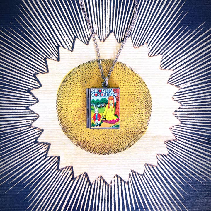 Marshall and Rose - Wholesale Locket Necklace - Book Locket Alice In Wonderland - Picnic with Rabbit