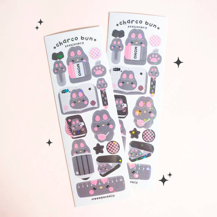 Feuille d'autocollants Holo pour papeterie Charco Bun pour la vente par Notmehmehstudio