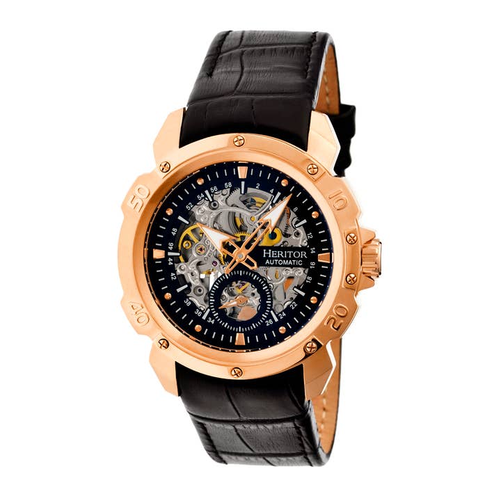 Heritor Automatic - Wholesale Wrist Watch - Men's - Heritor Automatic Conrad Leather-Band Skeleton Watch7