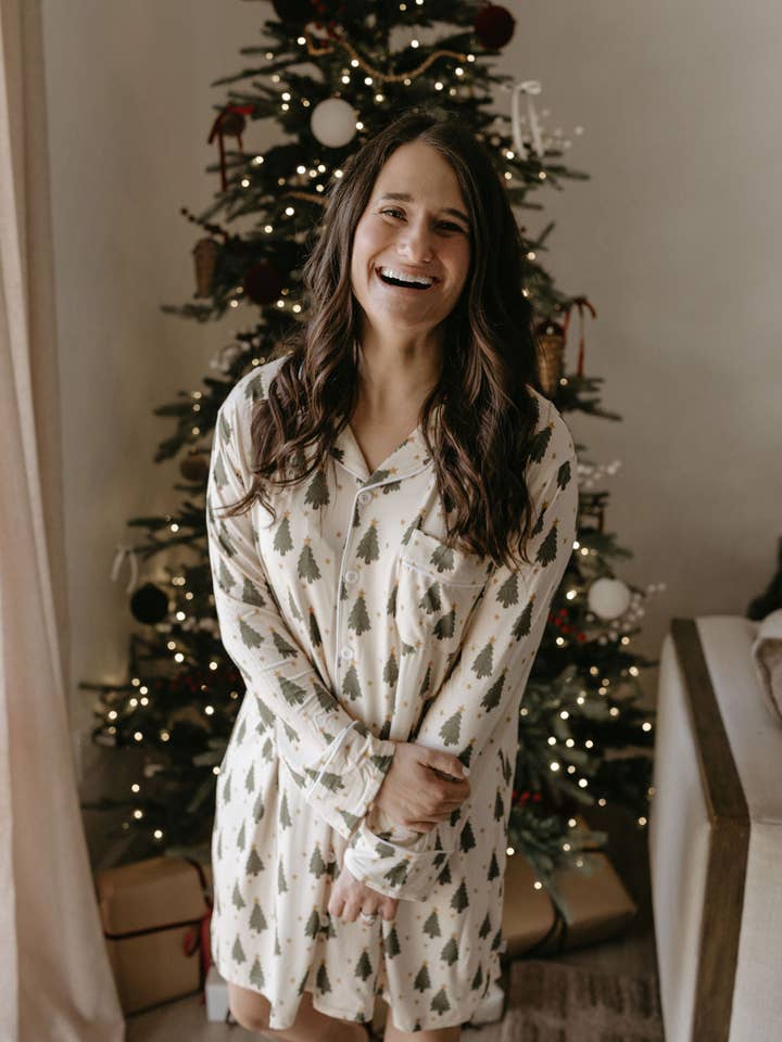Women's Bamboo Christmas Tree Sleeping Dress for wholesale by Behold Baby
