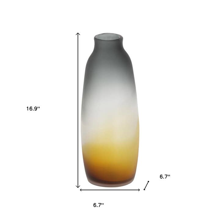 HomeRoots - Wholesale Vase - 17" Charcoal And Orange Ombre Glass Table Vase2