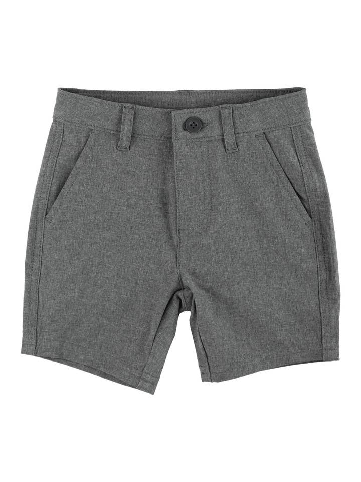 Pantaloncini ibridi grigi Heather Harbor da ragazzi per la vendita all'ingrosso da parte di RuffleButts + RuggedButts