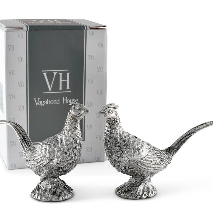 Vagabond House - Wholesale Salt & Pepper Shaker Set - Pewter Pheasants Salt & Pepper Set