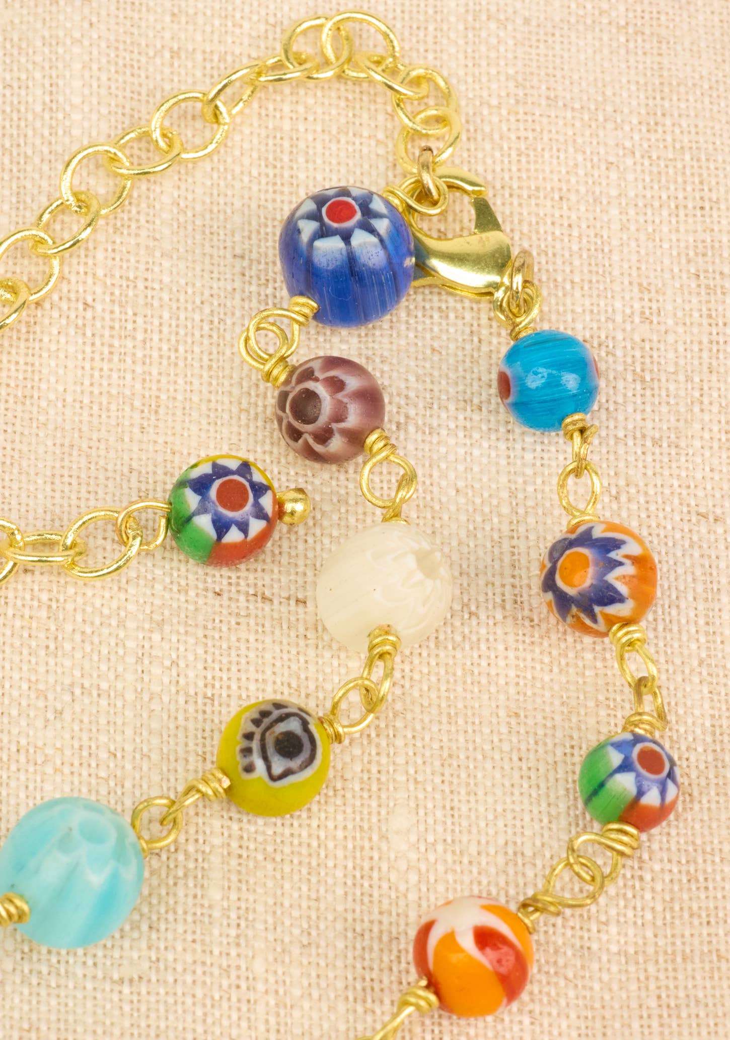 Namaste - Vente Collier de perles - Collier chaîne avec perles en verre millefiori1