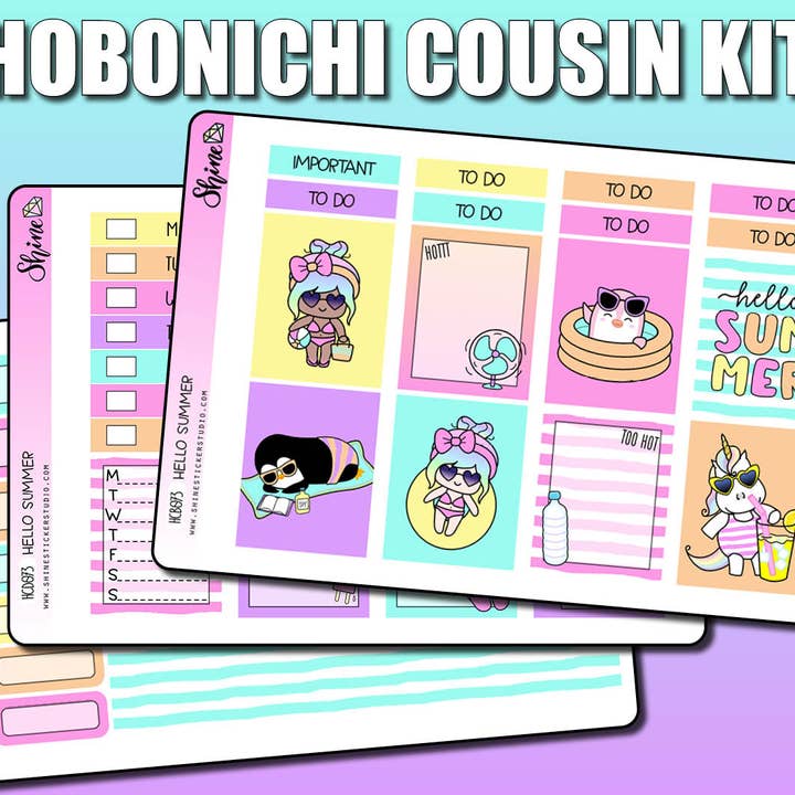 Bonjour Kit d'Autocollants Cousin Hobonichi Été pour la vente par Shine Sticker Studio