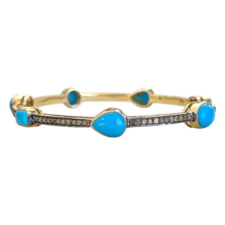 PROMOTION Bracelet jonc fin en or 18 carats, turquoise et diamants pour la vente par Saraswati Imports