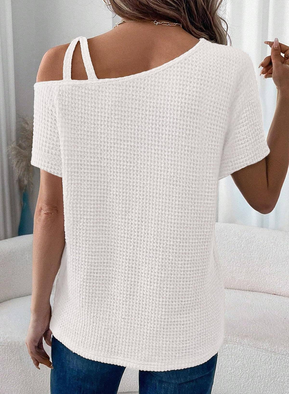 Lily Clothing - Wholesale Shirt - Women's - Short sleeved off-the-shoulder knit T-shirt9