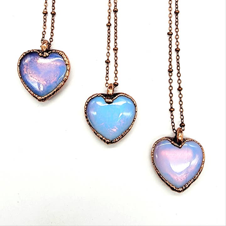 Opalite Heart Pendant Necklace // Electroformed Jewelry for wholesale by MergingMetals
