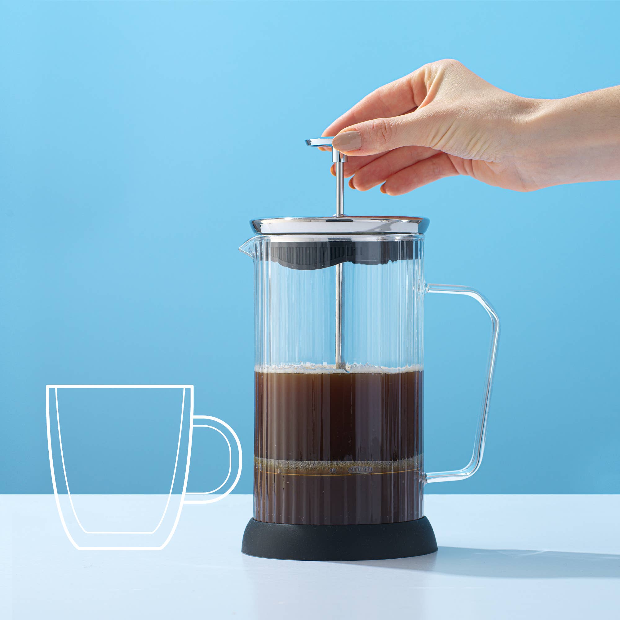JoyJolt – Großhandel French Press – Gerippte französische Press-Kaffeemaschine aus Glas, 33 Unzen1