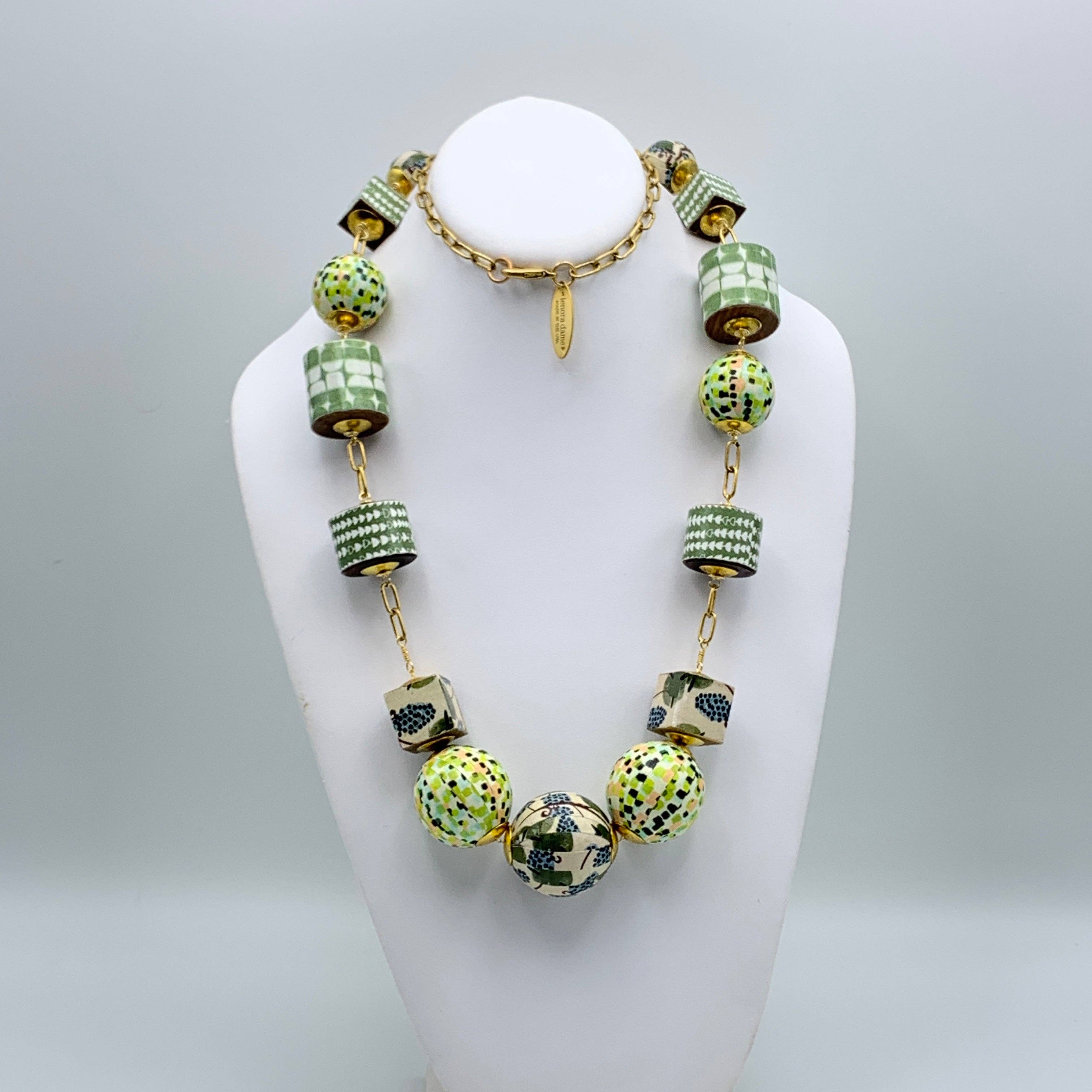 Lenora Dame - Wholesale Beaded/Pearl Necklace - Folk Art Linked Wooden Bead Necklace1