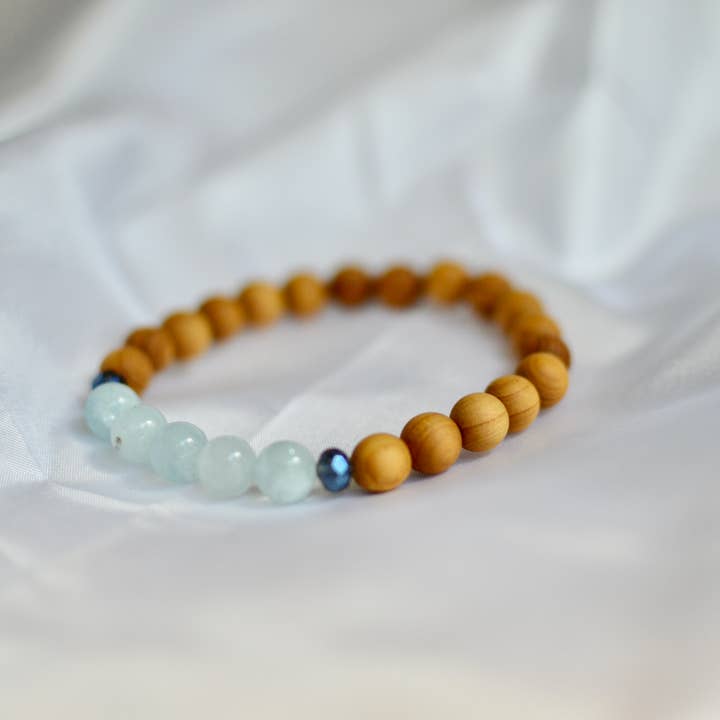 Perlenarmband mit Aquamarin und Wenge, 12,7 cm für den Großhandel von Moonstone Made