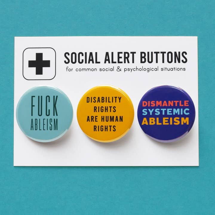 Word For Word Factory - Wholesale Lapel Pin/Button - END ABLEISM 3-PACK Disability Pinback Buttons0