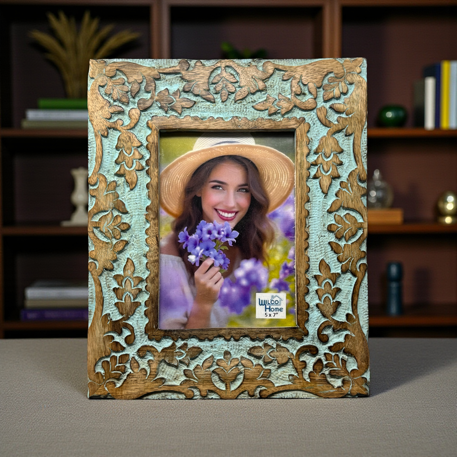 Wilco Home - Wholesale Picture Frame - Roman Hand-Carved Mango Wood Photo Frame-Celestial Blue 1