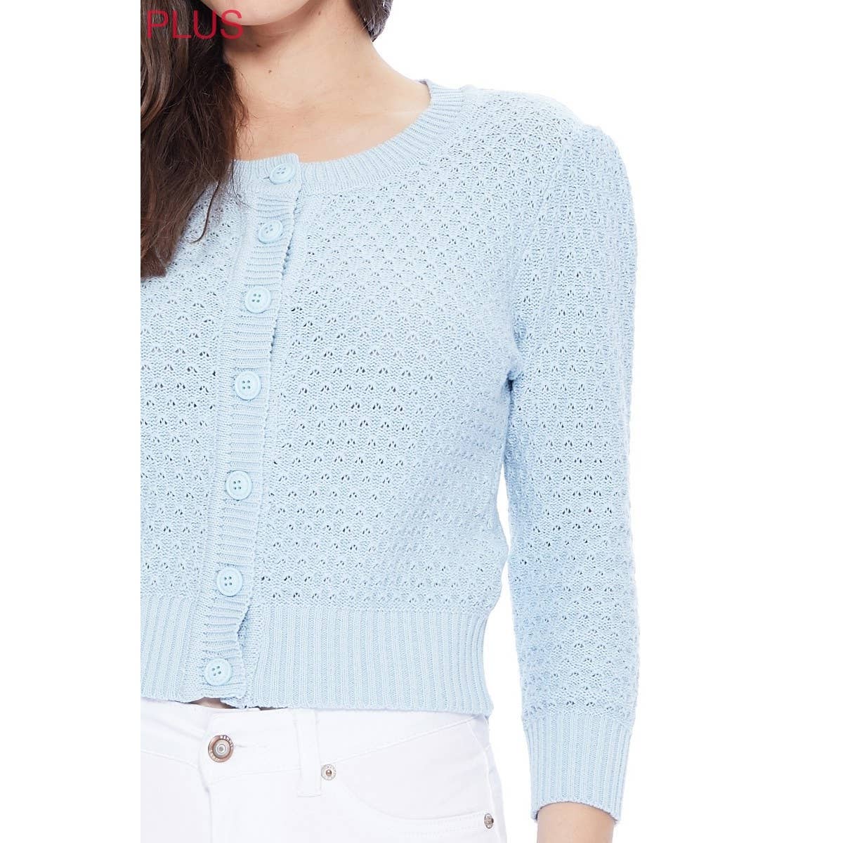 Mak - Vendita all'ingrosso Cardigan - Donna - Maglione cardigan plus size lavorato a maglia girocollo con maniche a 3/4 MK3514PL35