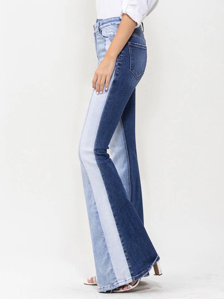 GLADDEN HIGH RISE COLOR BLOCK SUPER FLARE JEANS T5740A for wholesale on Faire1