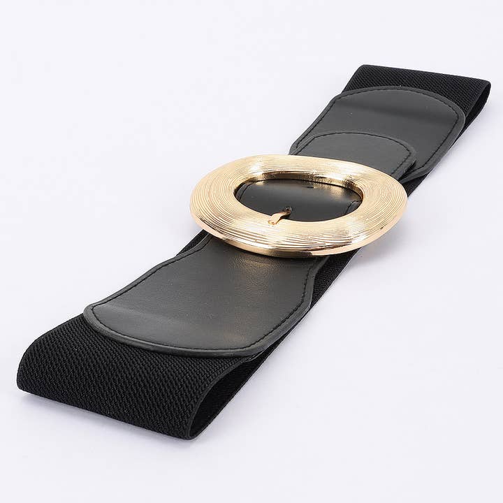 3AM BY H&D ACCESSORIES - Wholesale Belt - Women's - Wide Metal Round Buckle Stretch Belt