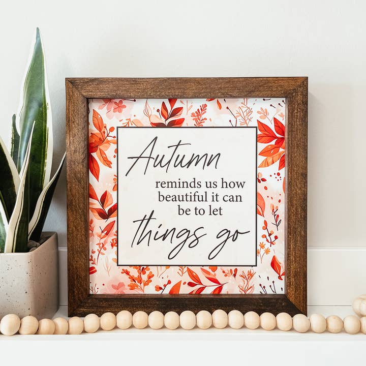 Panneau en bois encadré Autumn Let Things Go pour la vente par Knotty Design Co.