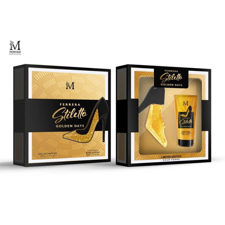 SET PROFUMO 50ML FERRERA STILETTO GOLDEN DAYS per la vendita all'ingrosso da parte di Yes Love Cosmetics