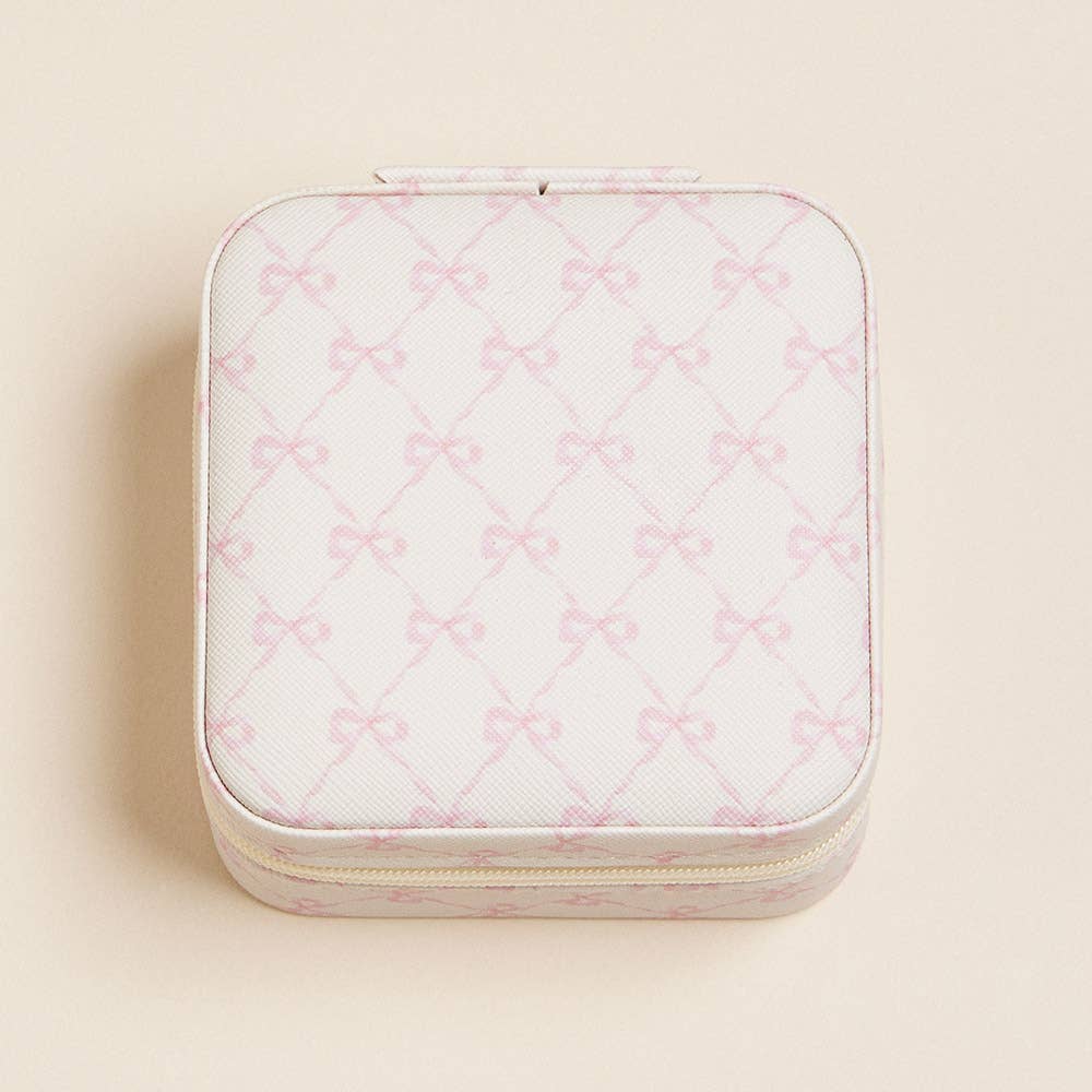 Sensibling Corp. - Wholesale Jewelry Box/Organizer - Pink Bow Pattern Portable Square Jewelry Box1
