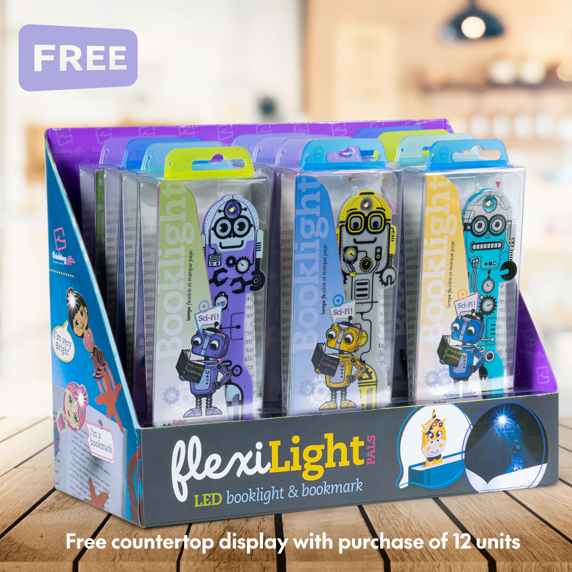 Blue Flexilight Robot BookLight/Bookmark in one for wholesale on Faire5