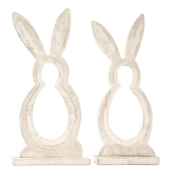 Set of 2 Cutout Wood Bunnies on Stands for wholesale by WT Collection