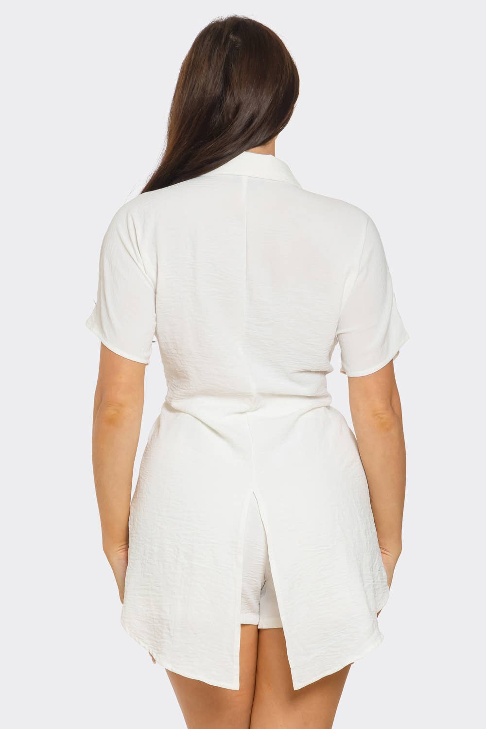 Julia by LoveJ - Vente Ensemble haut et short (PAS d'intérieur) - Femme - Ensemble haut fendu surdimensionné à nouer devant et short12