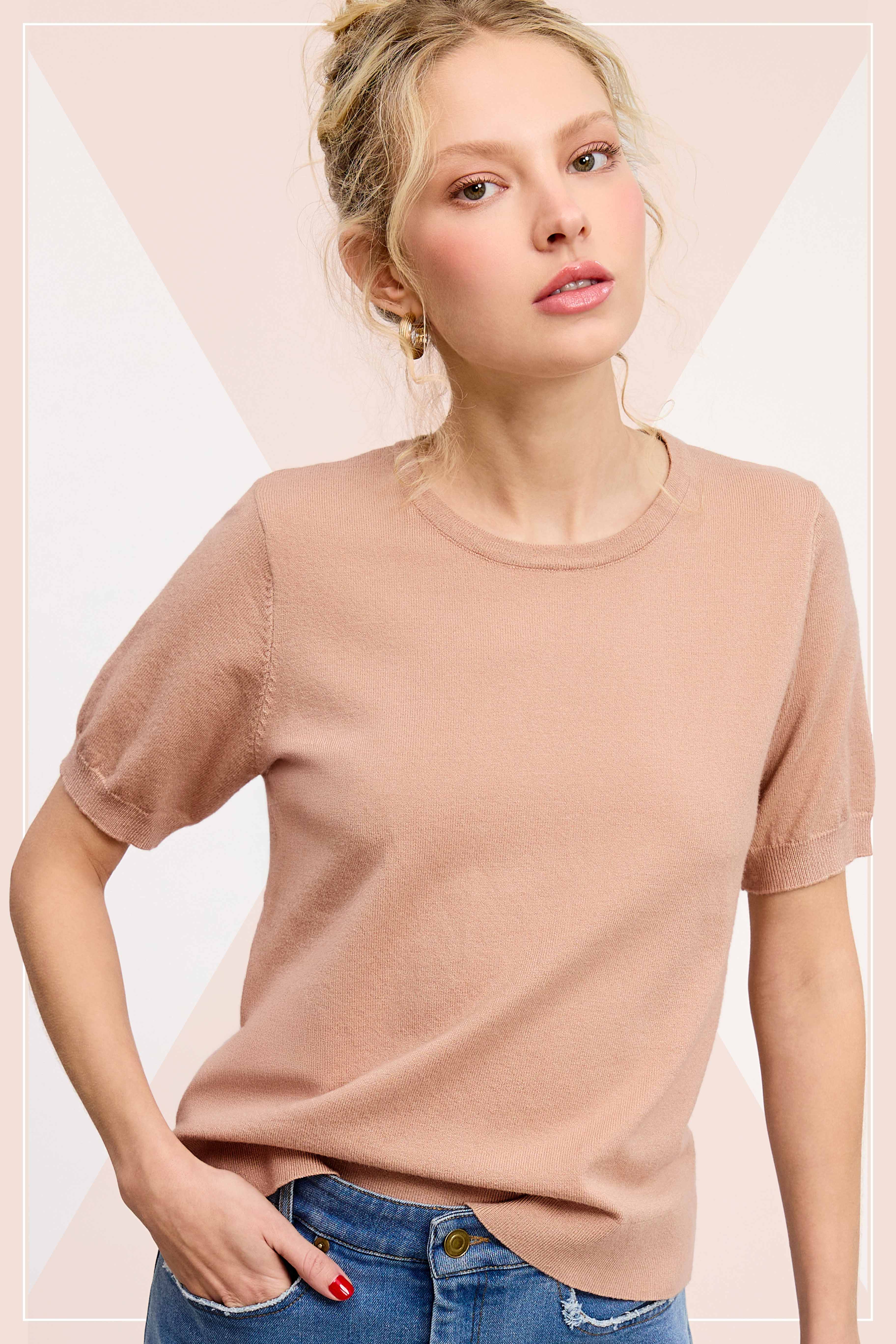 La Miel - Vente Pull en maille – femme - Haut en tricot extensible basique à manches courtes et bouffantes MCS36006