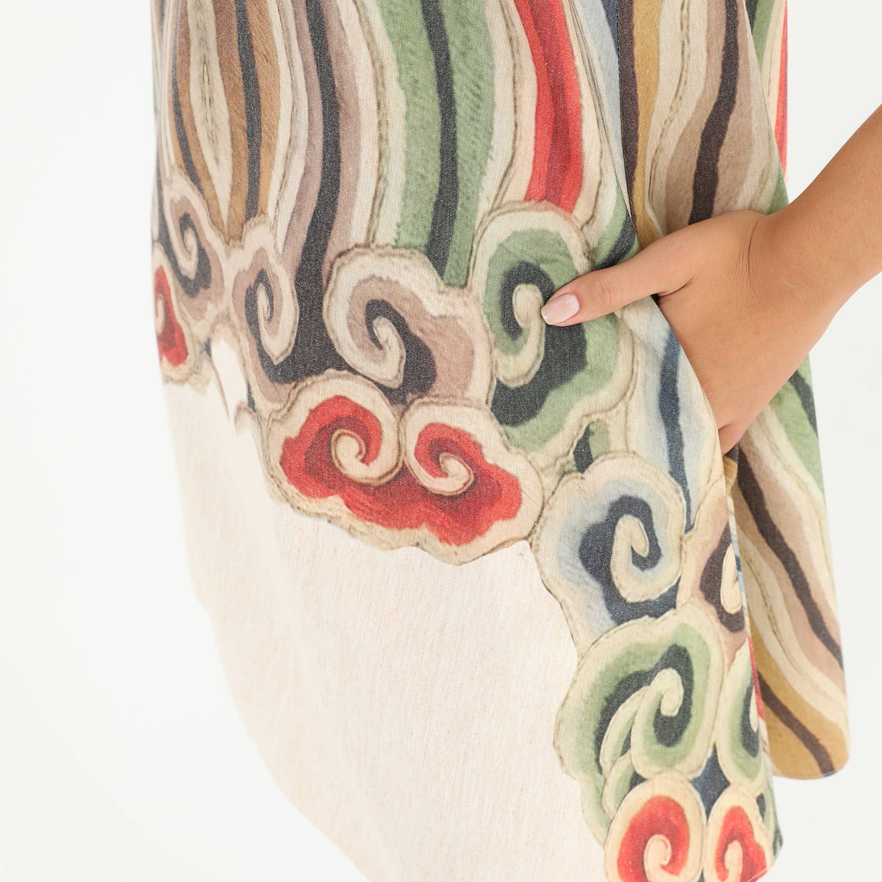 Abstrait et géométrique Robe trapèze mini en mélange de lin – Sans manches, imprimé exclusif en vente sur Faire1