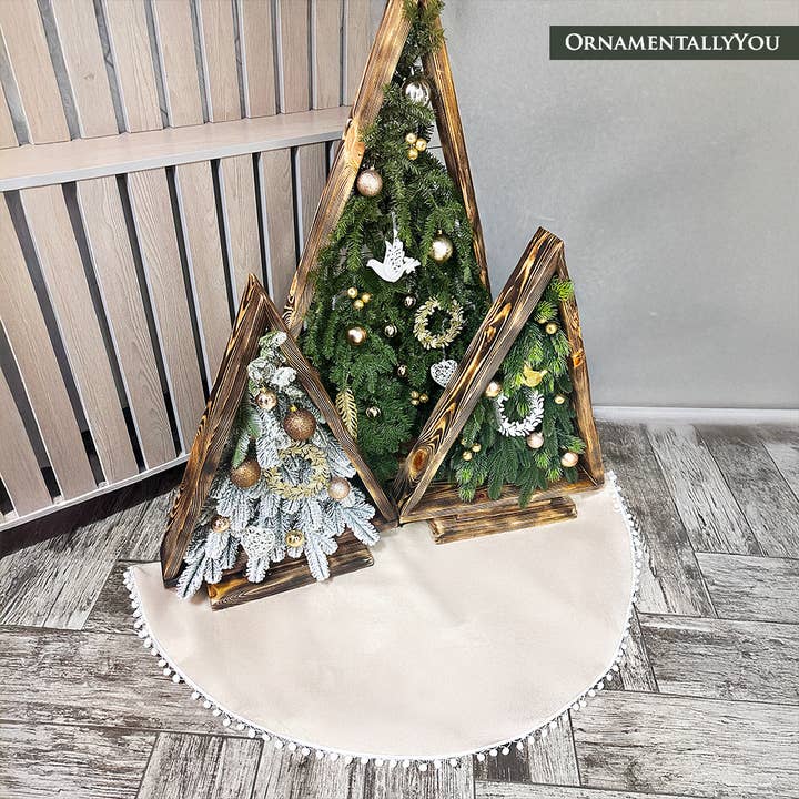 OrnamentallyYou - Wholesale Tree skirt - Cream Colored Pom Pom Christmas Tree Skirt3