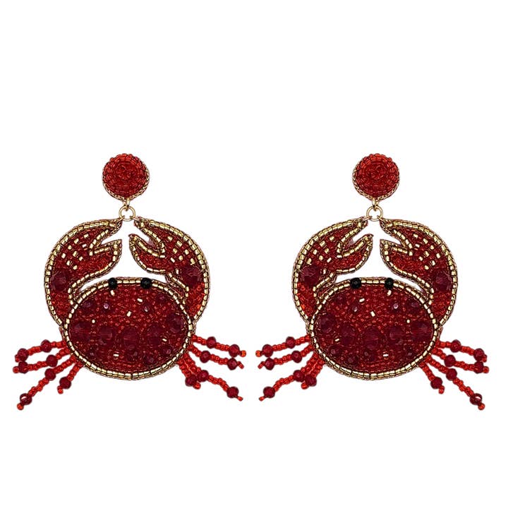 Narratives The Line – wholesale Dangle earrings – Red Embroidered Crab Earrings