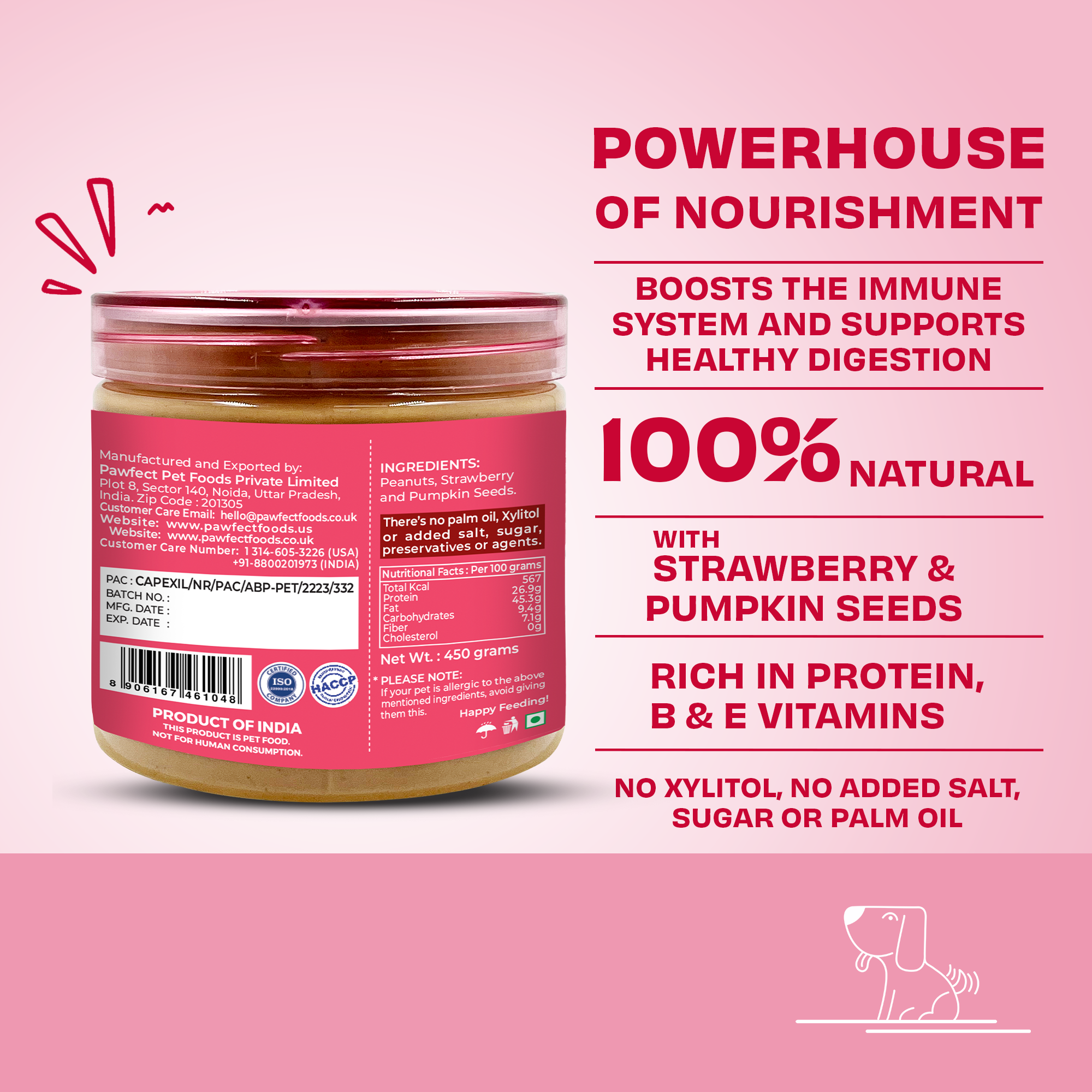 Pawfect Foods - Wholesale Pet Treats - Dog - Pawfect Peanut Butter with Strawberry & Pumpkin Seeds for Dogs & Puppies | 100% Natural| No Added Sugar, Salt, Palm Oil | No Sweeteners, No Xylitol | Healthy Dog Treat2