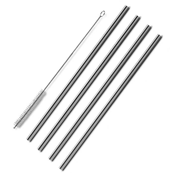 Bare & Co. - Wholesale Rietjes - Roestvrijstalen rietjes - recht (4-pack met bonusreiniger)