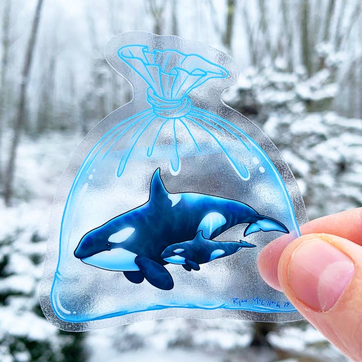 CLEAR STICKER: New Pet Orca (Killer Whale) for wholesale by Ryan McCulloch Art
