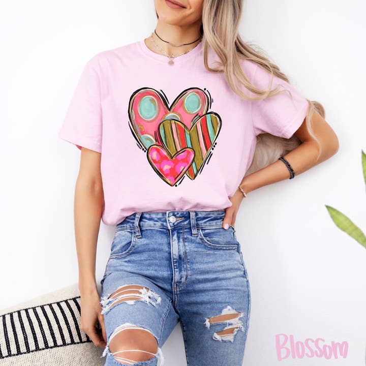 Whimsical Pink Hearts Adult Valentine T-Shirt for wholesale by Painted Skies