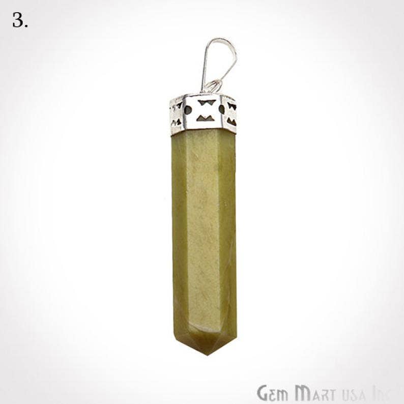 GemMartUSA – wholesale Pendant/charm necklace – DIY Healing Gemstone Silver Pencil Point Ornate Pendant 1pc24
